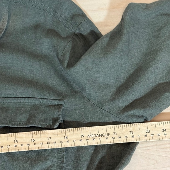 Khaki Linen-Rayon Blend Button-up Cinch Waist Jacket GUC - Picture 7 of 9